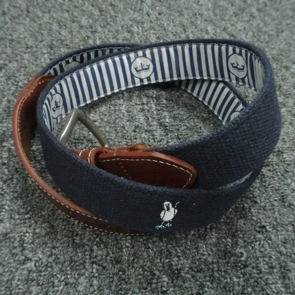 Peter Millar Belt Mens 36 Blue Brown Leather Needlepoint Blue Footed Booby - Picture 1 of 9